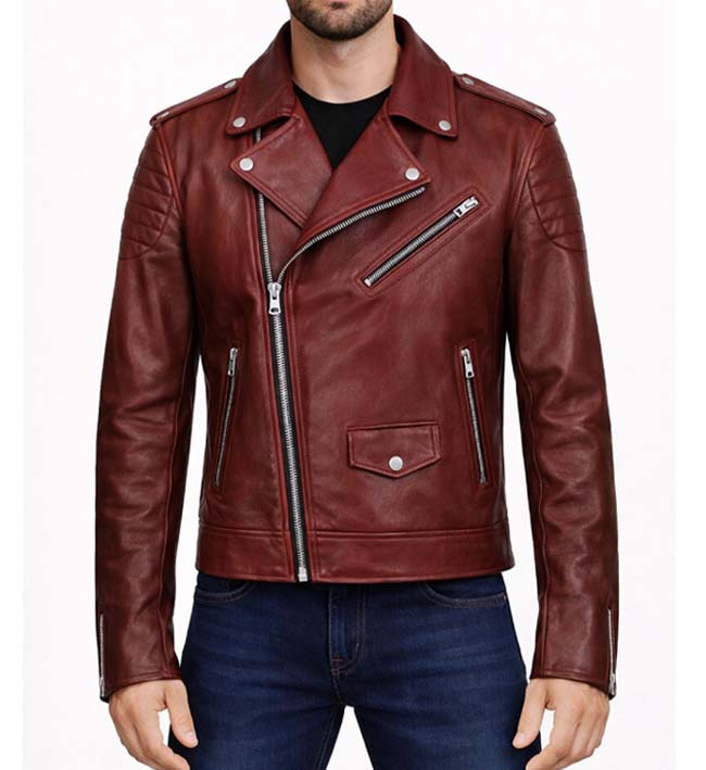 Men’s Red Runway Biker Leather Jacket.