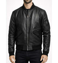 Men’s Black Leather Bomber Jacket.