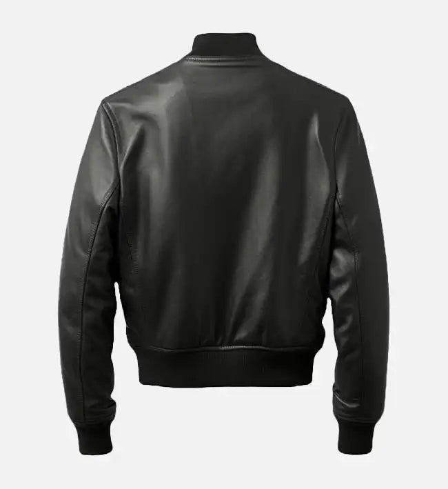 Men’s Black Leather Bomber Jacket.