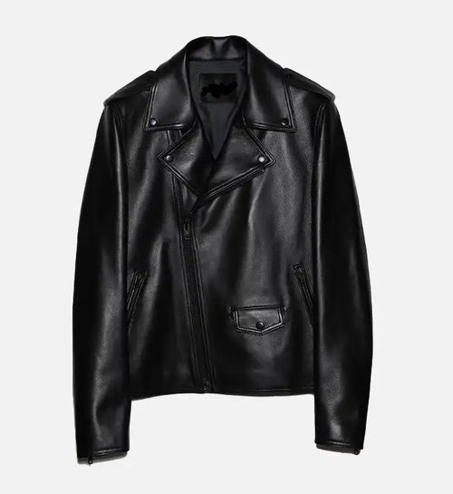 Men’s All Black Zipper Biker Leather Jacket.
