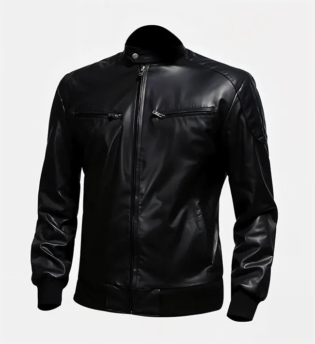 Men’s Black Biker Bomber Leather Jacket.