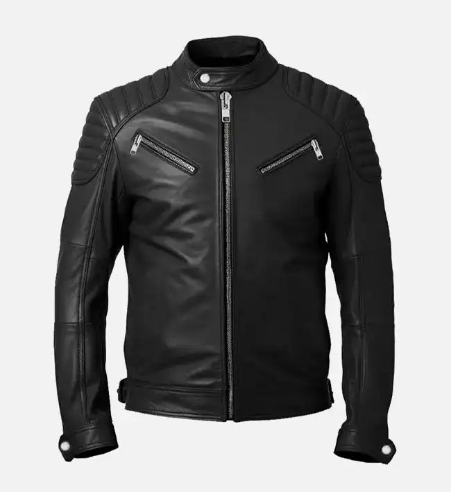 Men’s Black Café Racer Biker Leather Jacket.