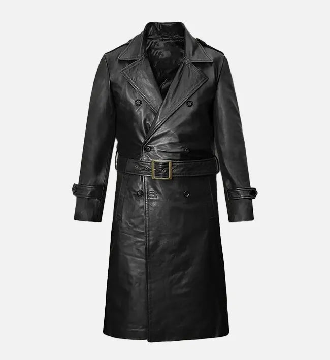 Men’s Black Leather Long Coat.