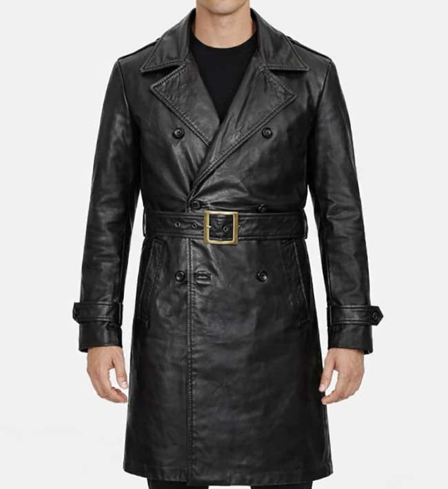 Men’s Black Leather Long Coat.