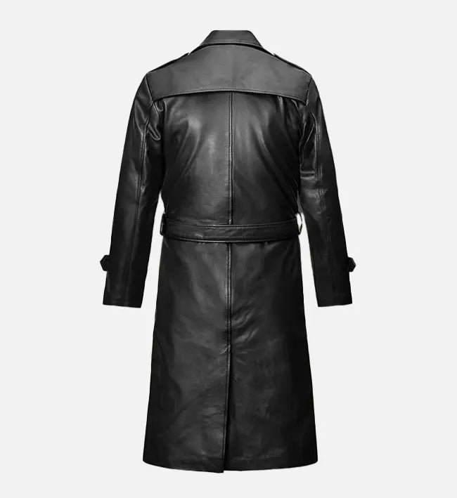 Men’s Black Leather Long Coat.