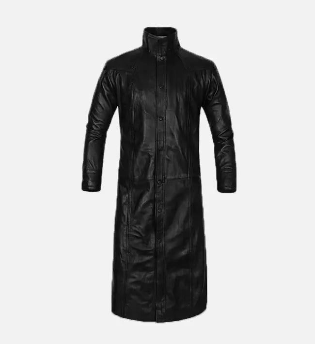 Men’s Black Leather Trench Coat.