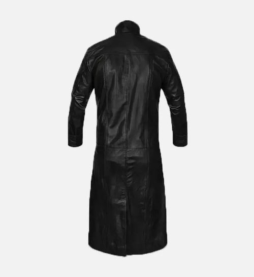 Men’s Black Leather Trench Coat.