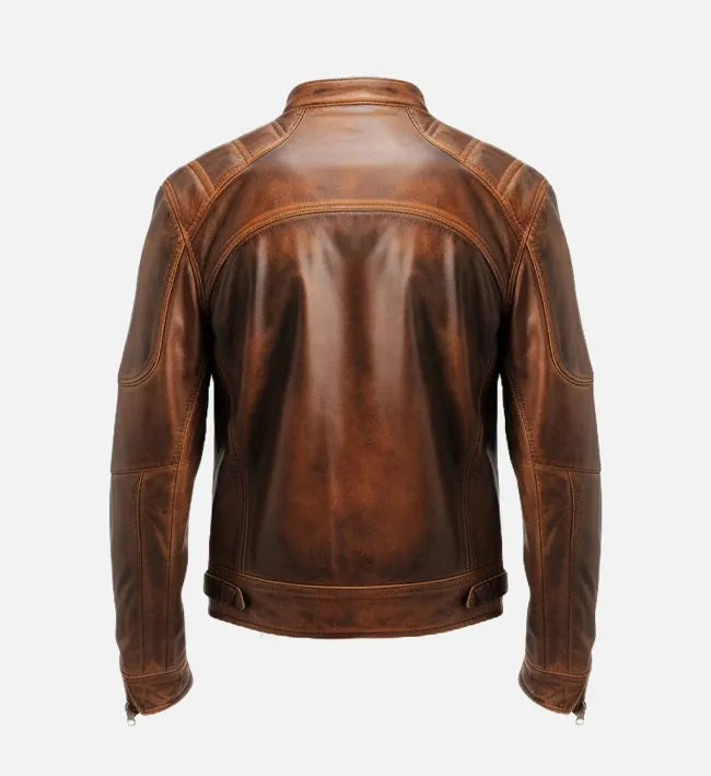 Men’s Distressed Brown Cafe Racer Leather Jacket.