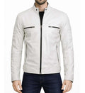 Men’s White Cafe Racer Leather Jacket.