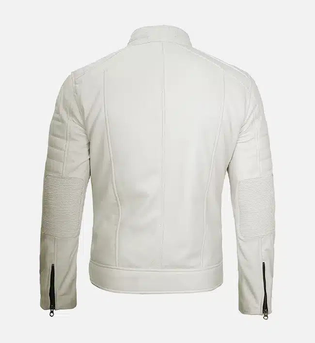 Men’s White Cafe Racer Leather Jacket.