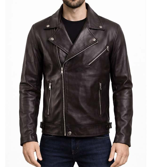Men’s Chocolate Brown Biker Leather Jacket.