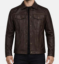 Men’s Chocolate Brown Leather Trucker Jacket.