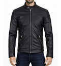 Men’s Classic Black Cafe Racer Leather Jacket.