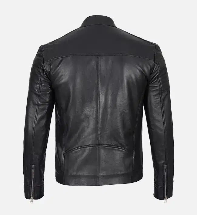 Men’s Classic Black Cafe Racer Leather Jacket.
