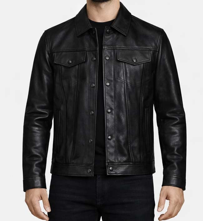 Men’s Black Trucker Button Jacket.