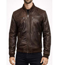 Men’s Dark Brown Leather Bomber Jacket.