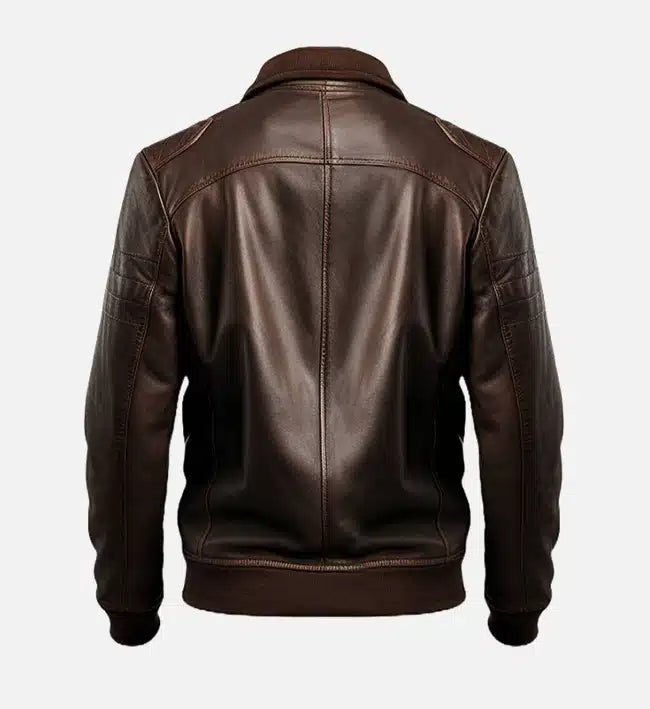 Men’s Dark Brown Leather Bomber Jacket.