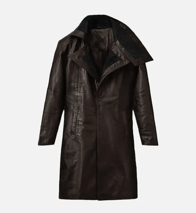 Men’s Dark Brown Leather Long Coat.