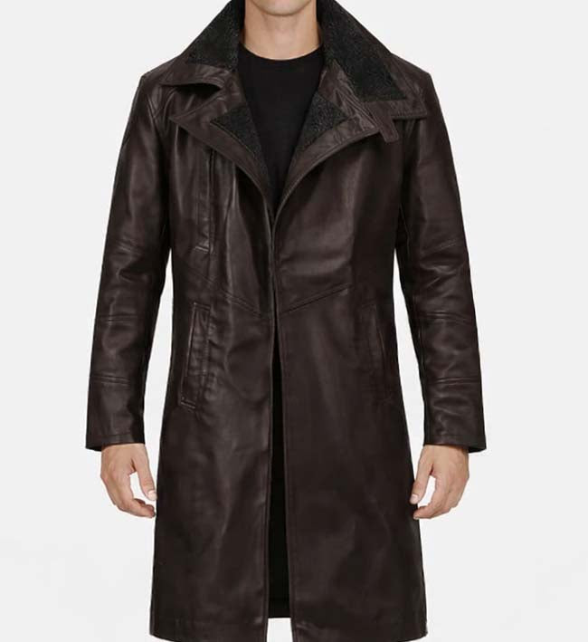 Men’s Dark Brown Leather Long Coat.