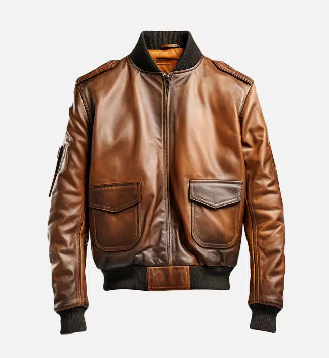 Men’s Distressed Brown Vintage Leather Bomber Jacket.