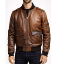 Men’s Distressed Brown Vintage Leather Bomber Jacket.