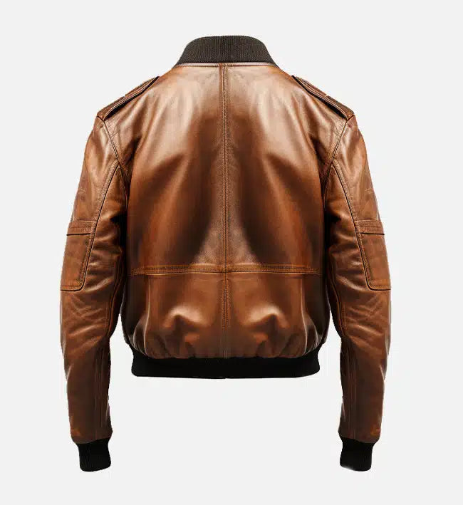 Men’s Distressed Brown Vintage Leather Bomber Jacket.