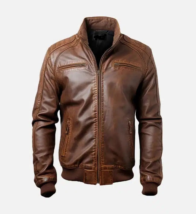 Men’s Jordan Brown Leather Bomber Jacket.