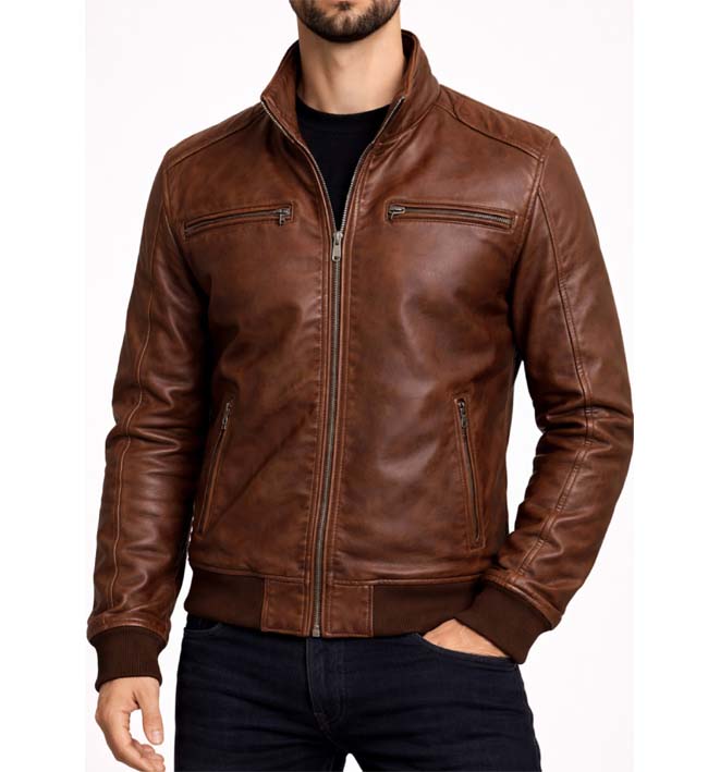 Men’s Jordan Brown Leather Bomber Jacket.