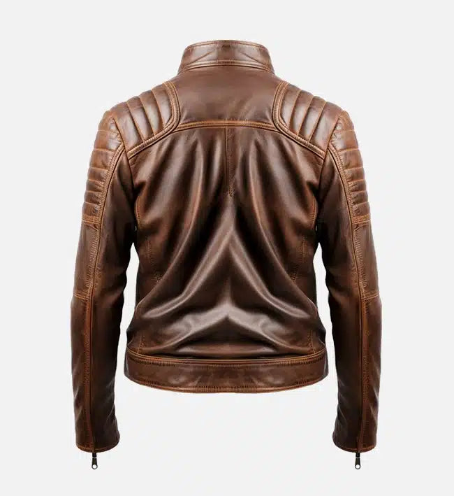 Men’s Leo Distressed Brown Café Racer Jacket.