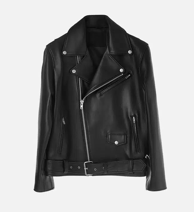 Men’s Minimal Black Biker Leather Jacket.