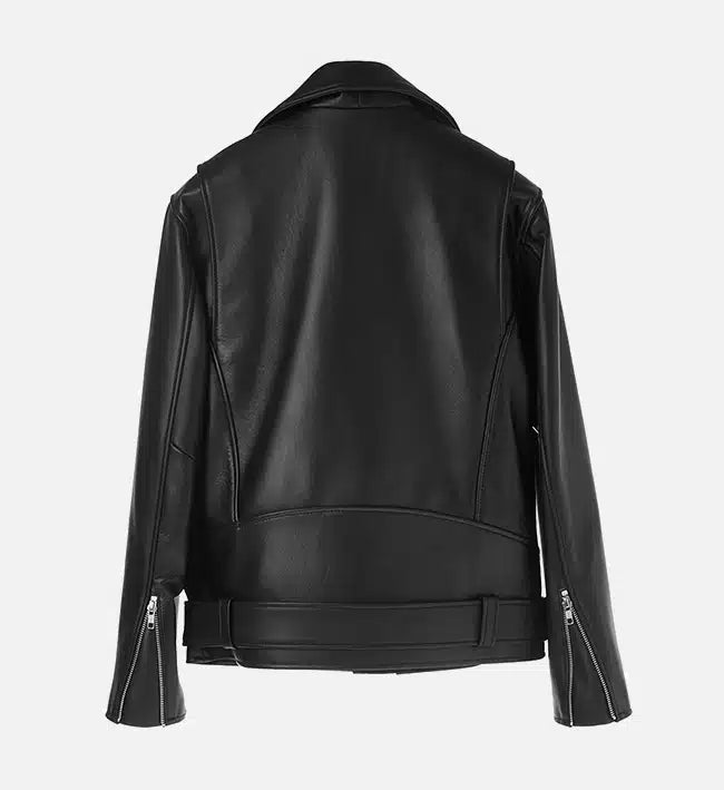 Men’s Minimal Black Biker Leather Jacket.