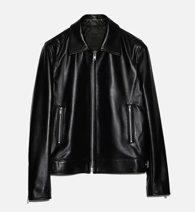 Men’s Minimal Black Leather Jacket.