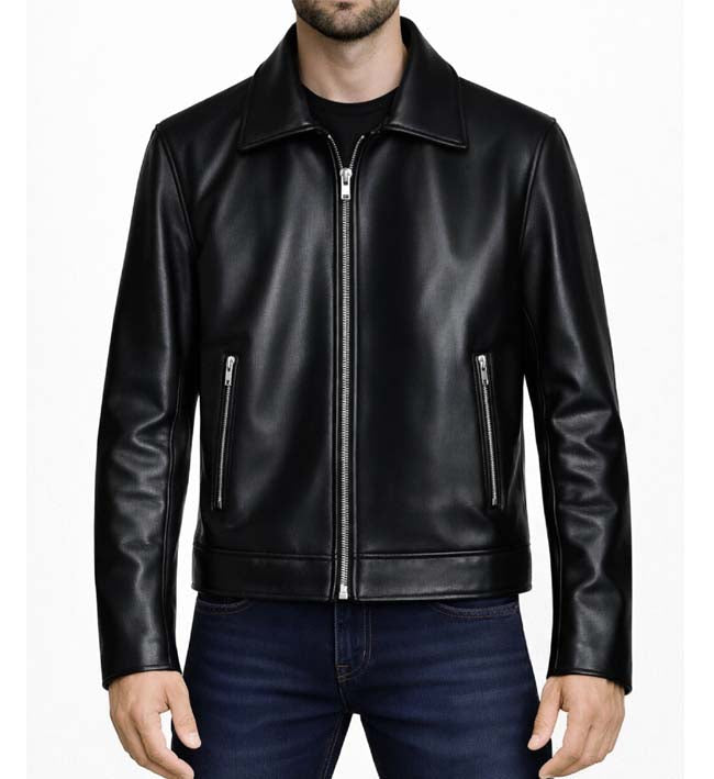 Men’s Minimal Black Leather Jacket.