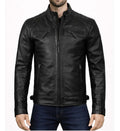 Men’s Premium Black Cafe Racer Leather Jacket.