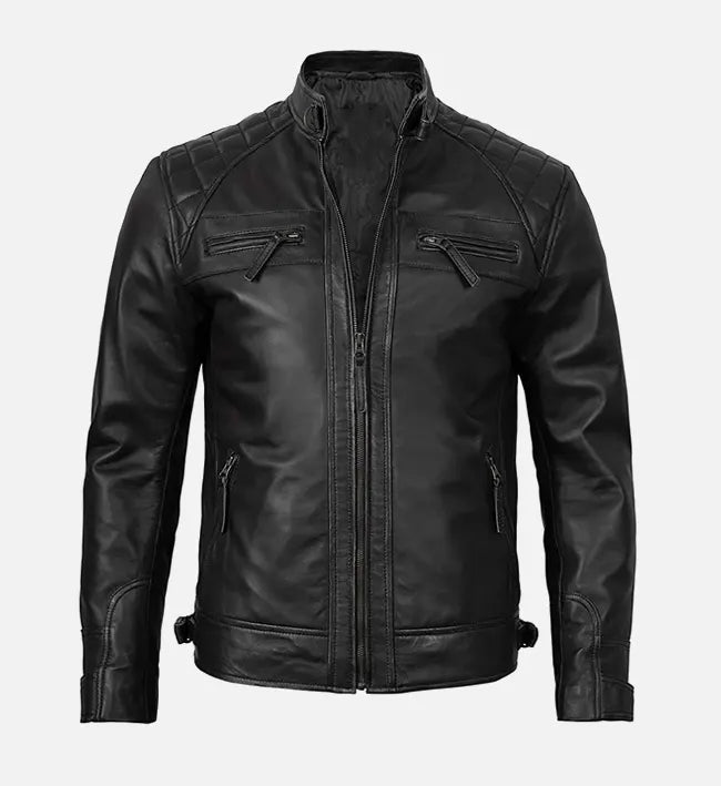 Men’s Premium Black Cafe Racer Leather Jacket.