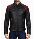 Men’s Quilted Black & Maroon Cafe Racer Jacket.
