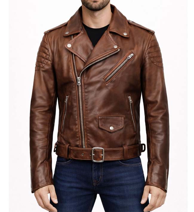 Men’s Brown Real Leather Biker Jacket.