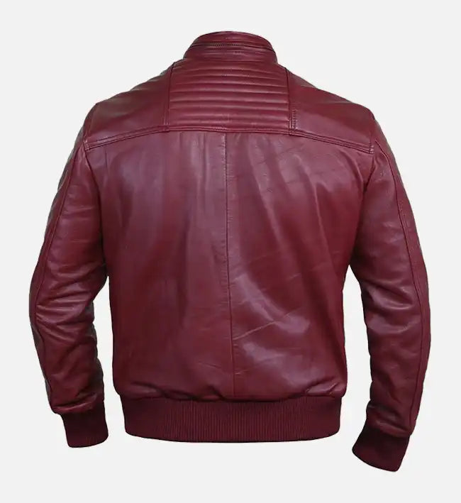 Men’s Red Leather Bomber Jacket.