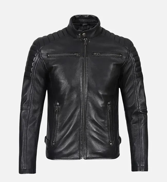 Men’s Black Slim Fit Biker Leather Jacket.