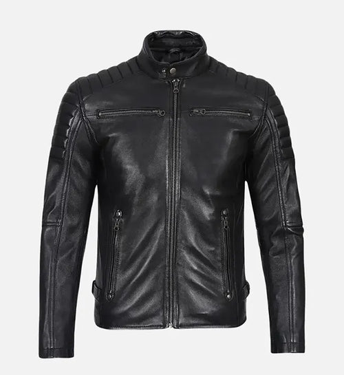 Men’s Black Slim Fit Biker Leather Jacket.
