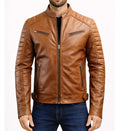 Men’s Tan Cafe Racer Leather Jacket.
