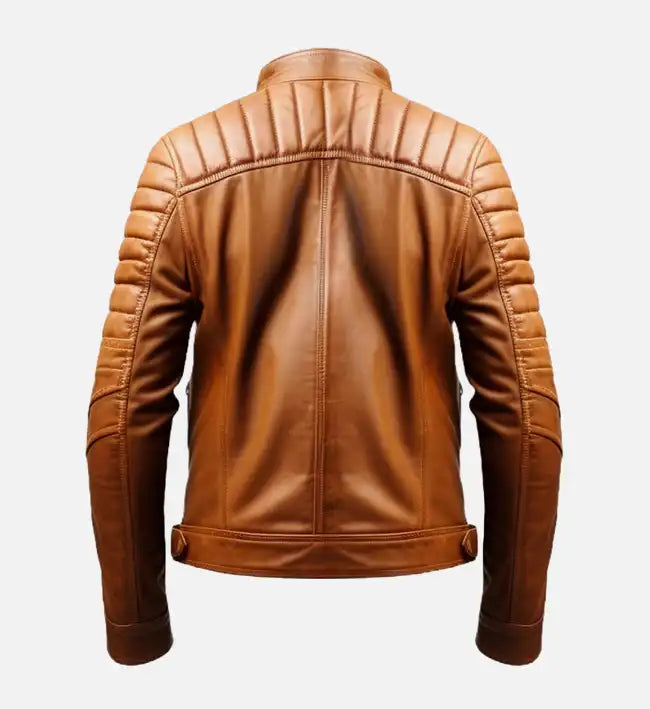 Men’s Tan Cafe Racer Leather Jacket.