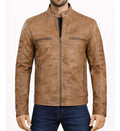 Men’s Tan Rust Brown Biker Leather Jacket.