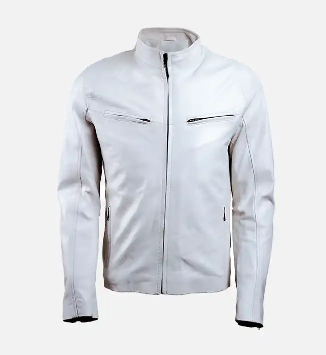 Men’s White Slim Fit Leather Jacket.