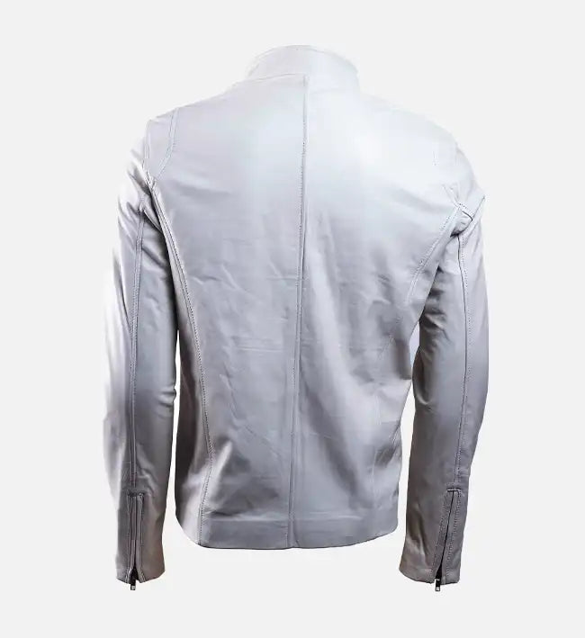 Men’s White Slim Fit Leather Jacket.