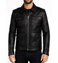 Men’s Zip-Up Black Biker Leather Jacket.