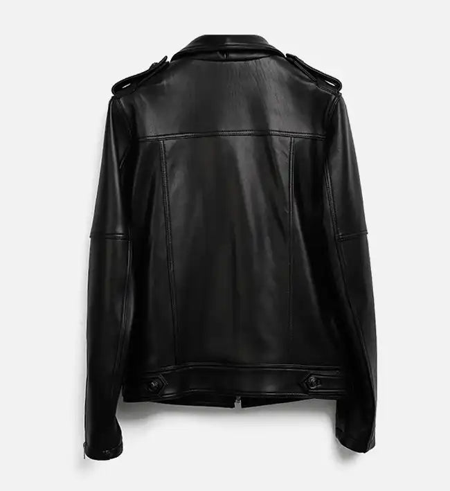 Men’s Zip-Up Black Biker Leather Jacket.