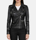 Women’s Asymmetrical Black Leather Biker Jacket.