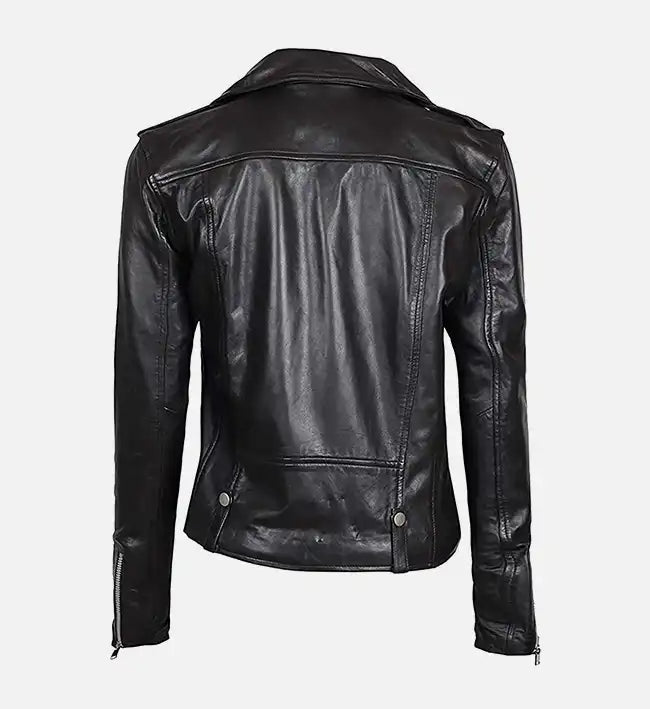 Women’s Asymmetrical Black Leather Biker Jacket.