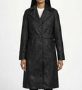 Women’s Asymmetrical Black Leather Long Coat.
